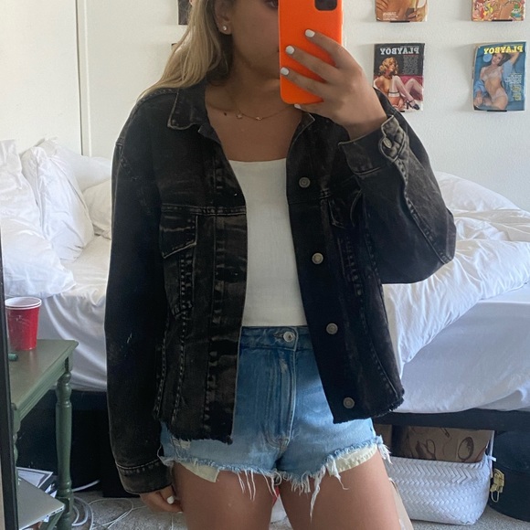 Brandy Melville Distressed Black Denim Jacket - Picture 1 of 3
